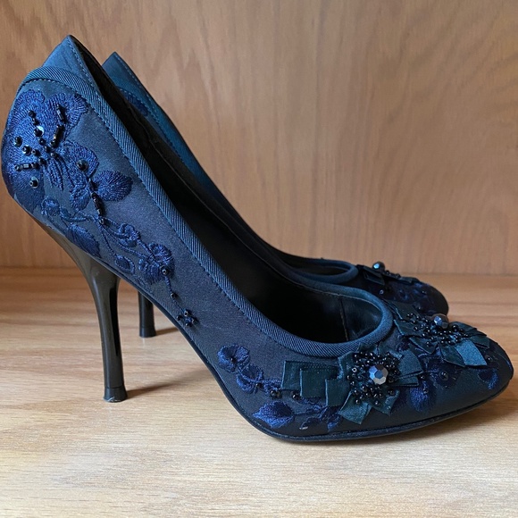 Vintage Karen Millen Teal Blue Silk Evening Pumps - Picture 4 of 7